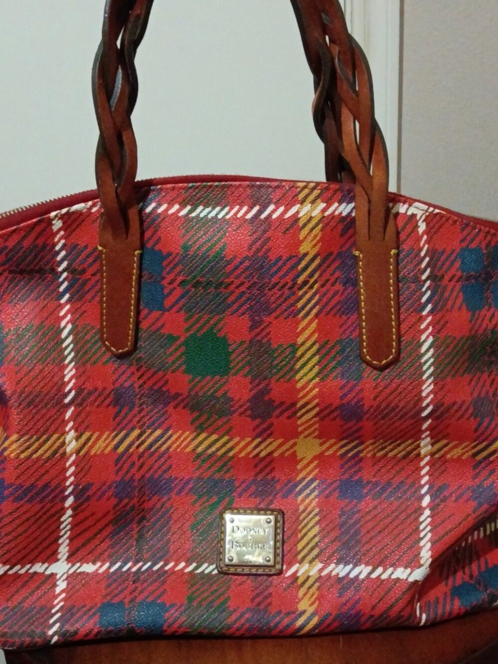 Dooney & Bourke Blakely Red Plaid Tartan Domed Satchel - Picture 11 of 13